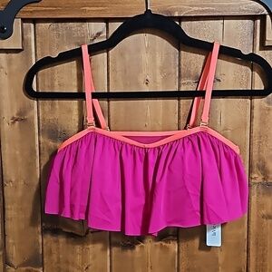 La Vie en Rose Aqua Pink Peach Ruffle Bandeau Swim Top M NWT